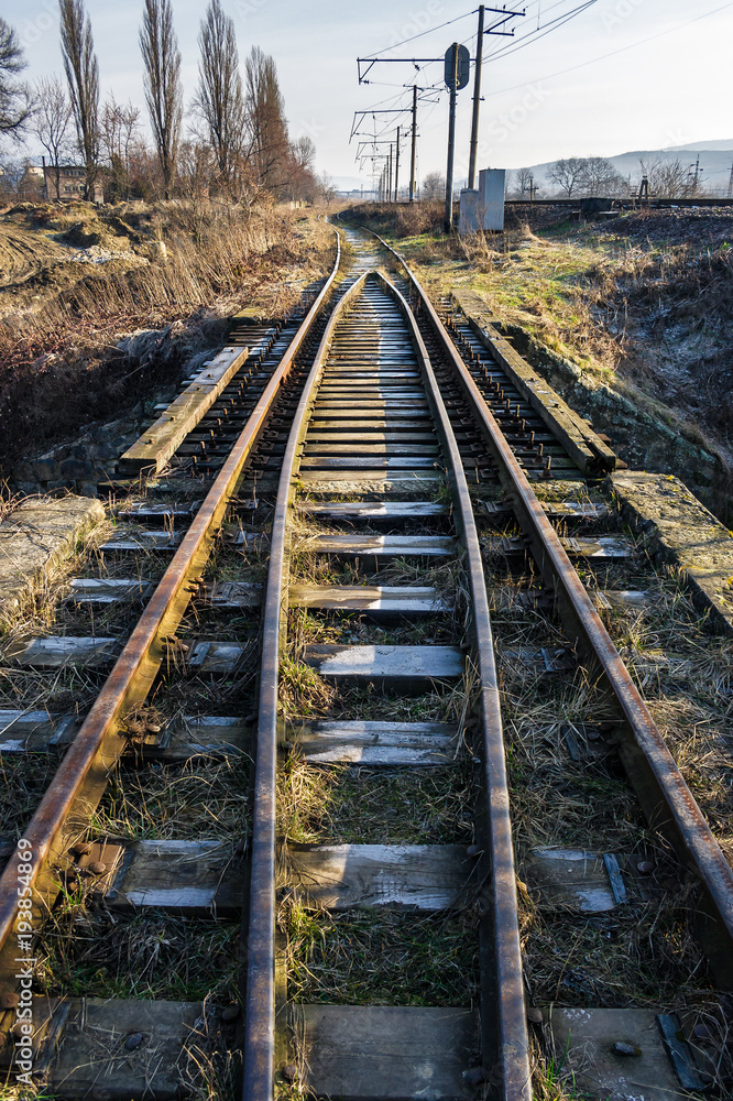 old railroad in springtime. transportation background