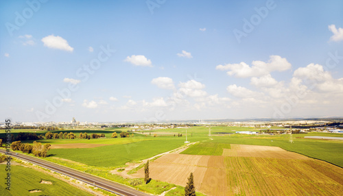 Aerial view. Agriculture green field from above.