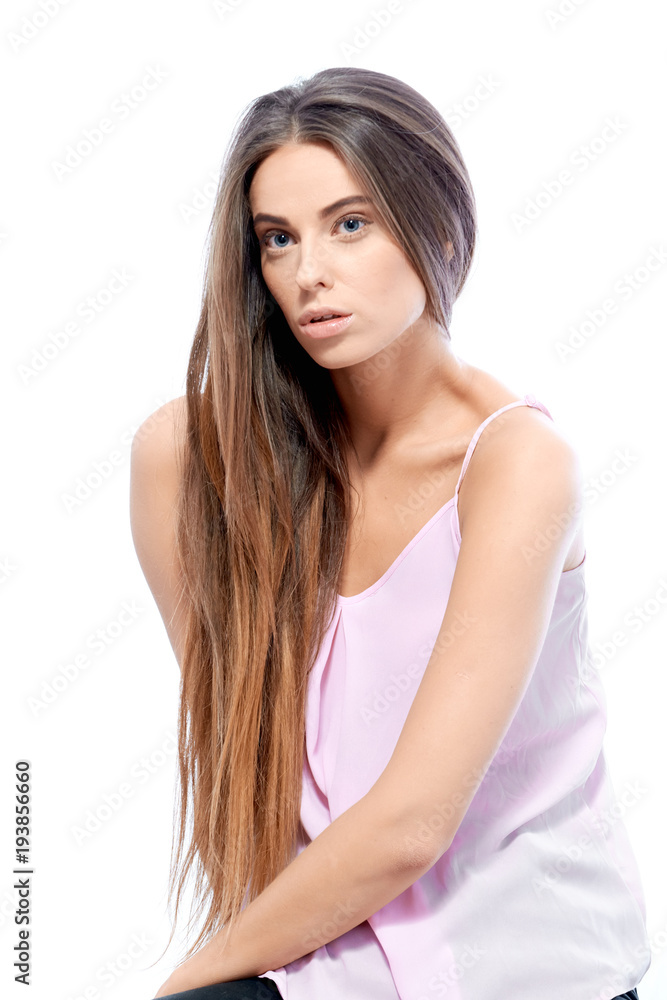 Portrait of a long-haired girl with a slender figure. Portrait of a long-haired girl with a slender figure.