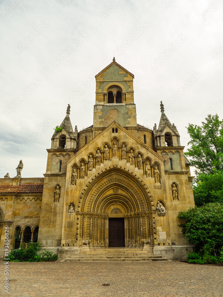 The Chapel of Jak in Vajdahunyad Castle (Vajdahunyad vara) in the City Park ( Városliget Park) of Budapest, Hungary. 