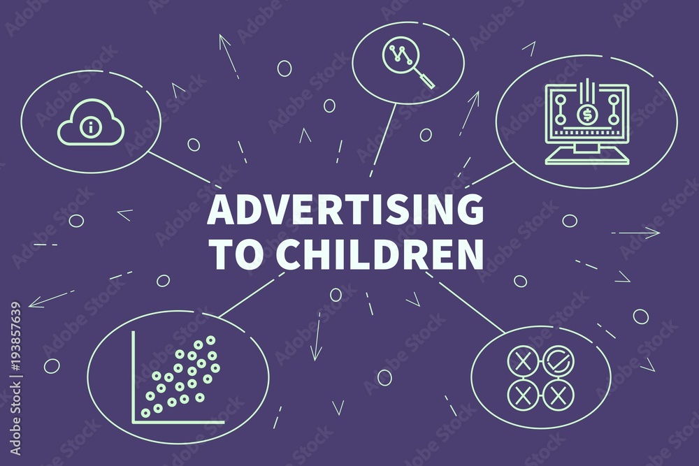 Conceptual business illustration with the words advertising to children
