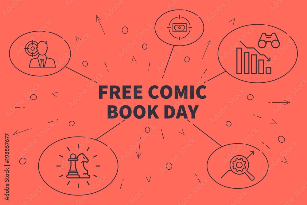 Conceptual business illustration with the words free comic book day Conceptual business illustration with the words free comic book day