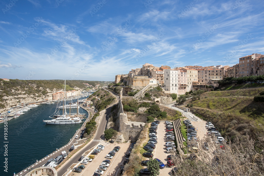 Bonifacio harbor, which is located at the southern end of the Corsica island, France