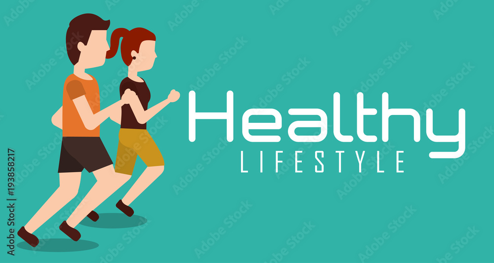 sporty couple jogging healthy lifestyle banner vector illustration
