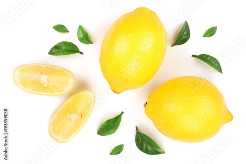 Wallpaper Mural lemon and slices with leaf isolated on white background. Flat lay, top view Torontodigital.ca