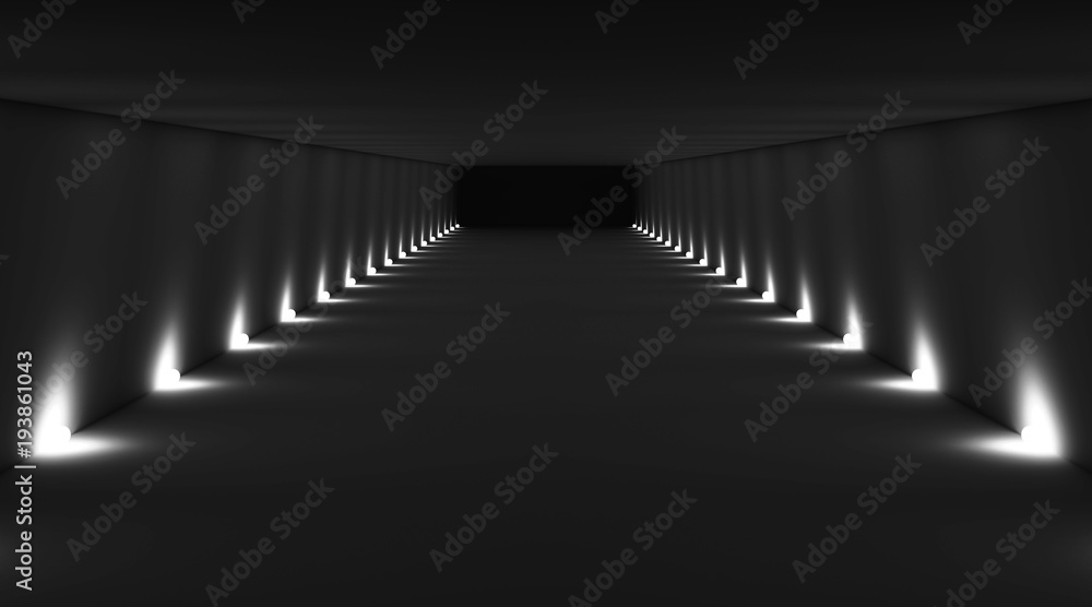 Abstract dark empty tunnel interior 3 d