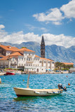 Historic town of Perast at Bay of Kotor in summer, Montenegro