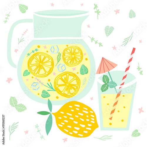 Vector lemonade illustration Lemon juice drink