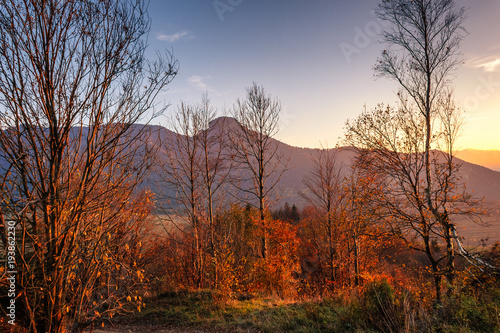 Mountain landscape at sunset in autumn, Mala Fatra National Park, Slovakia, Europe.