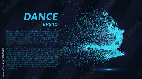 Dance of the particles. Girl in dance consists of dots and circles.