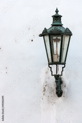 Vintage street lamp on the wall, Prague, Czech Republic