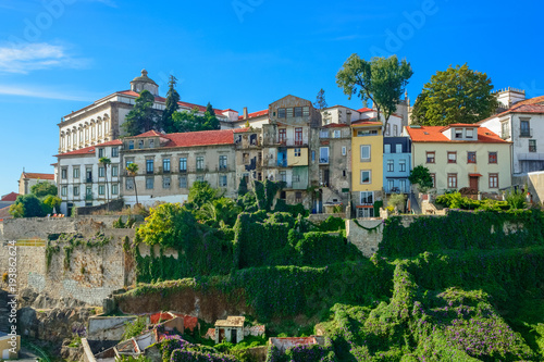 Porto, Portugal. view of downtown of Porto with castle episcopal and green plants