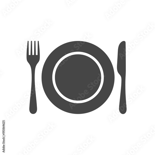 Plate, fork and knife icon