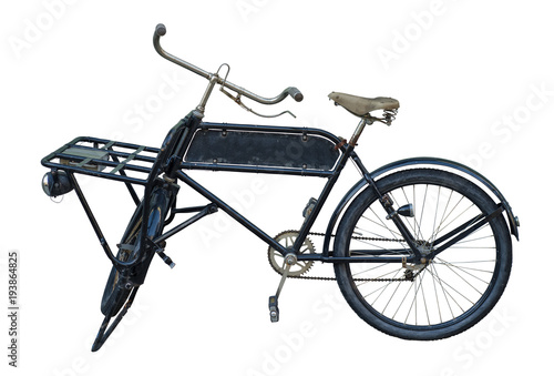 Isolated Vintage Delivery Bike With Sign photo