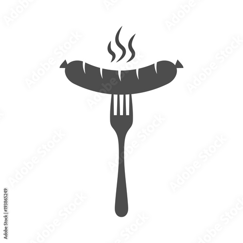 Sausage on a fork icon isolated on white background.