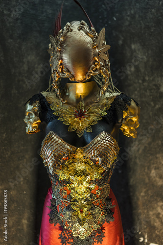 Fotografering Ancient, fantastic gold armor and handmade metal pieces, it has a gold dragon sc