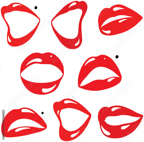 Sexy Red Lips and Mouth Cartoon Vector Collection
