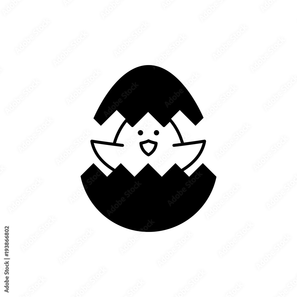 Fototapeta premium newborn chiken vector black icon on white background