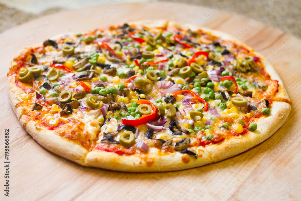 delicious vegetarian pizza on wood delicious vegetarian pizza on wood