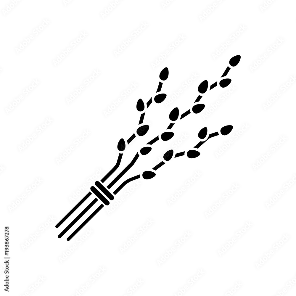 pussy willow brunches simple black icon on white background