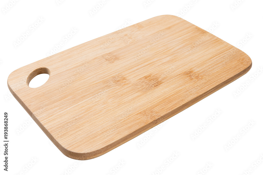 wooden cutting board on white background, side view wooden cutting board on white background, side view
