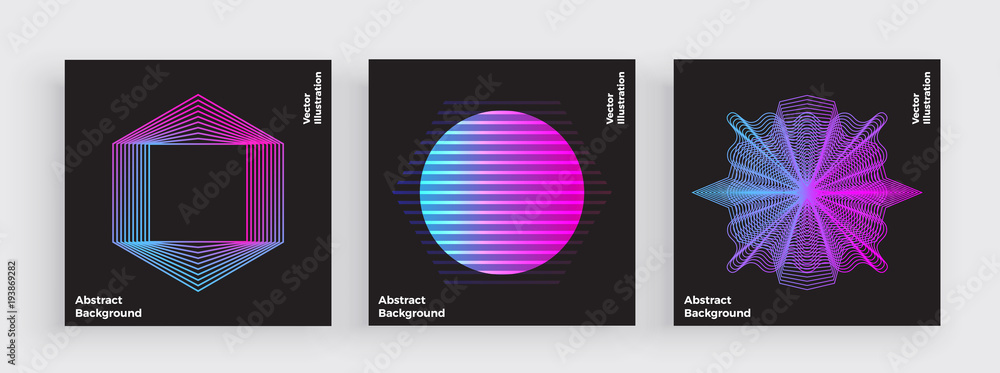 Minimal cover design, modern line with trendy gradients. Abstract simple geometric shapes. Neon glowing, vibrant colors. Backgrounds for poster, card, banner, fashion, logotype, design, art.