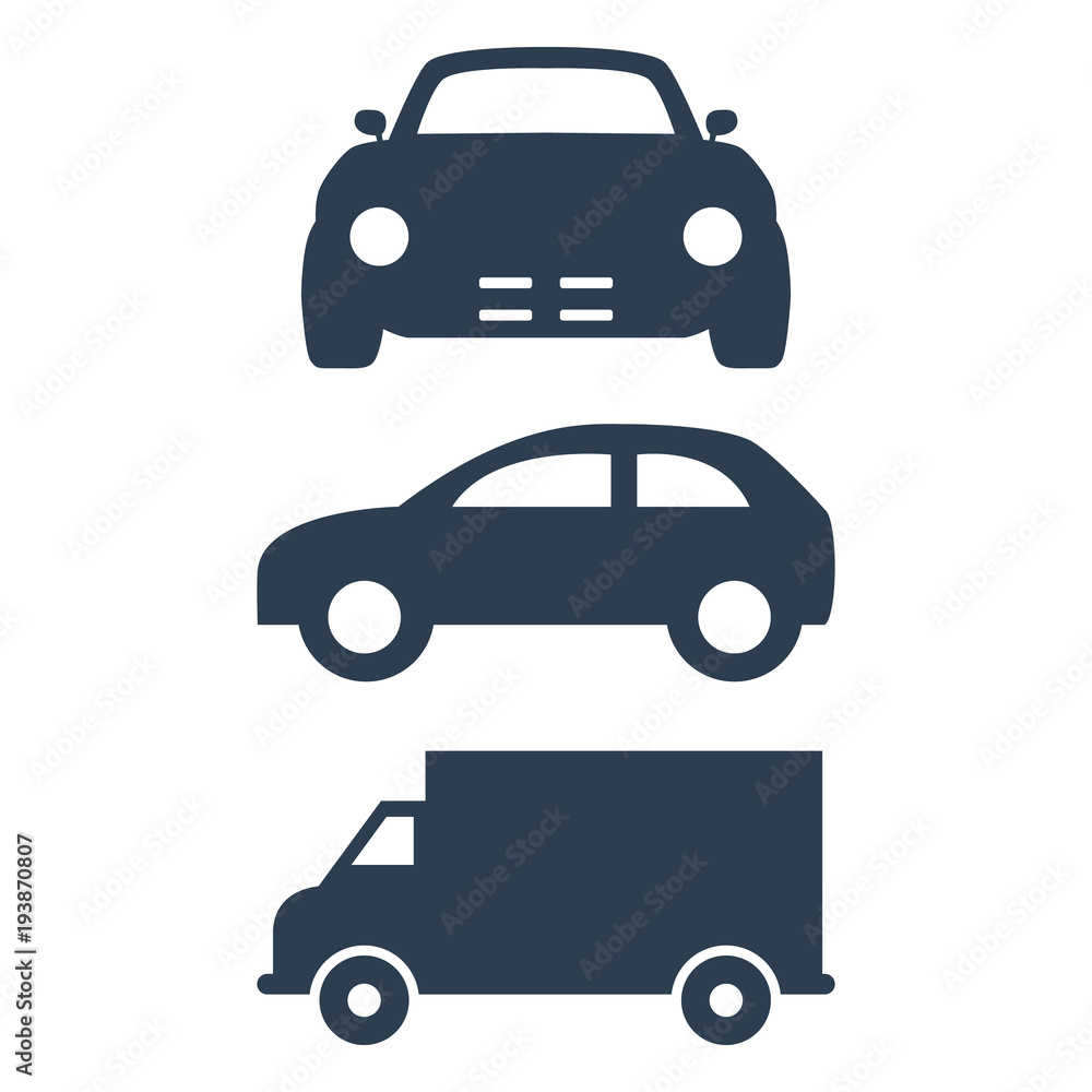 Car icons set on white background.