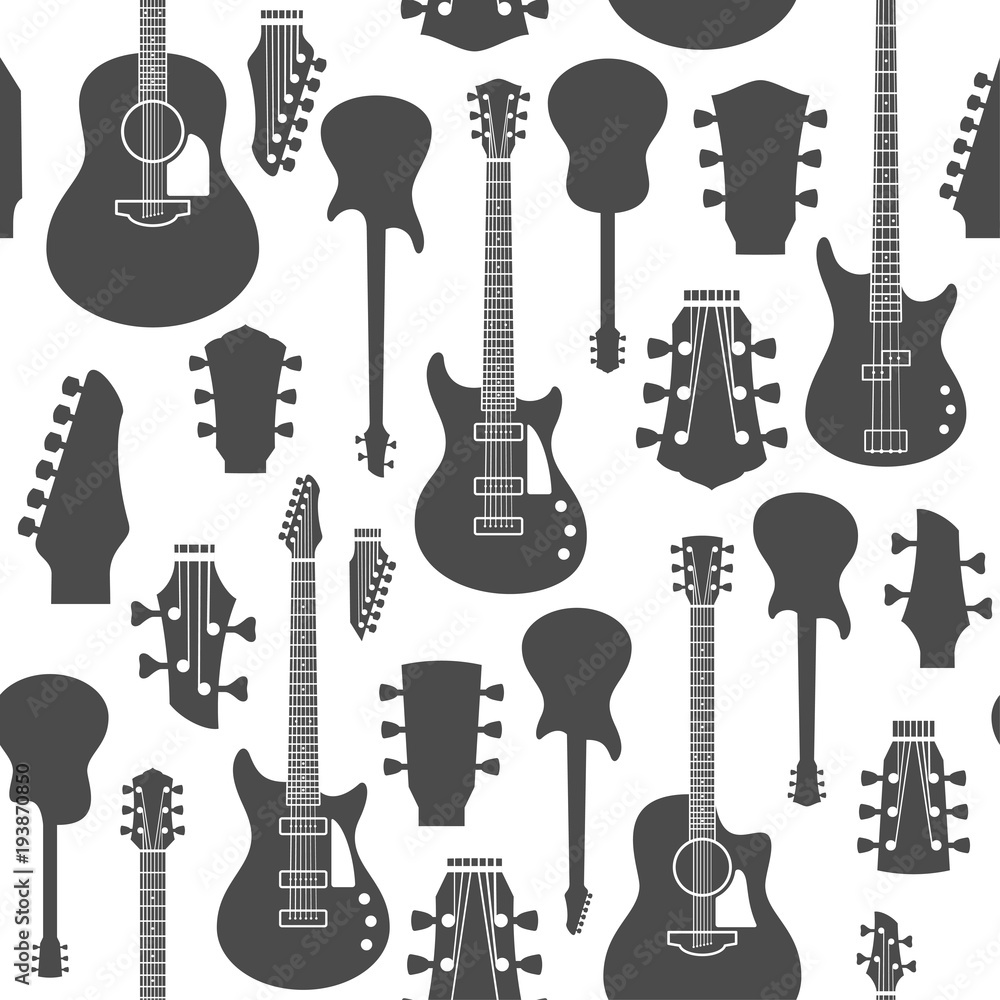 Naklejka premium Vector guitars seamless pattern or background