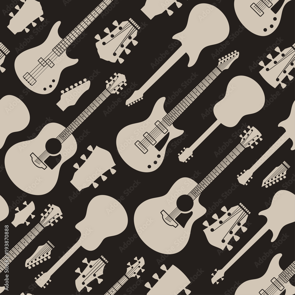 Naklejka premium Vector guitars seamless pattern or background