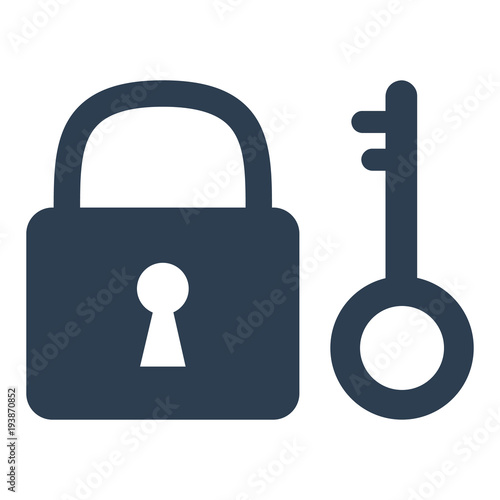 Lock and key icon on white background.