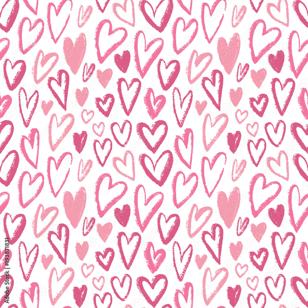 Seamless hearts pattern. Vector repeating texture. Pink ornament for wrapping  paper, kids textile design or fashion prints. Valentines day or wedding  decoration. Stock Vector