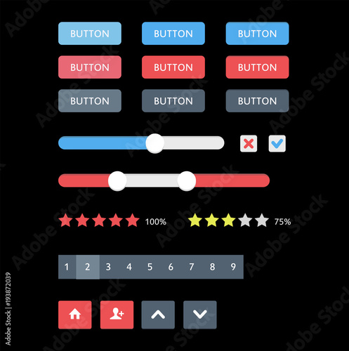 Web UI Elements. Buttons, Switches, bars, power buttons, sliders.