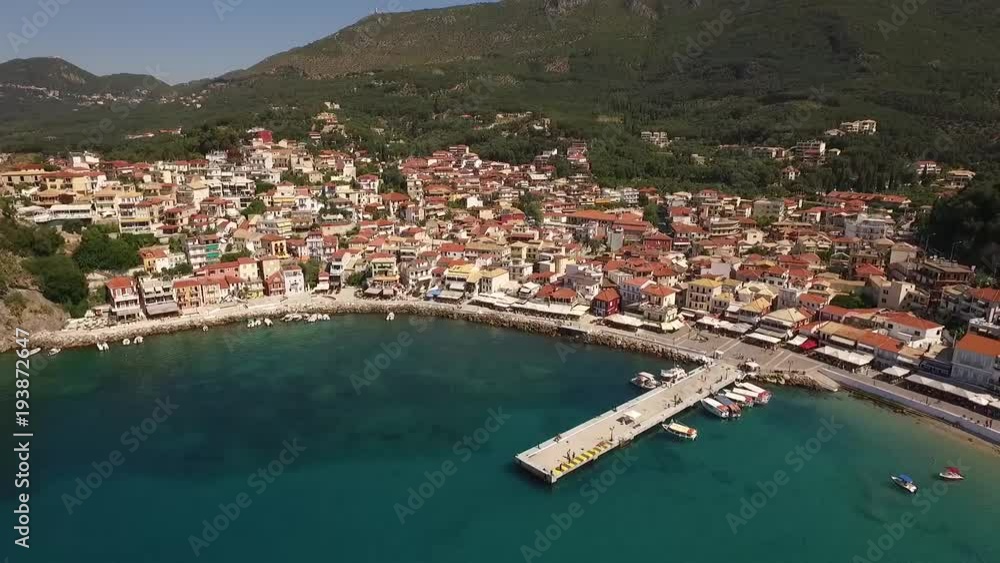 Aerial video of Parga in Greece with beatch and harbour Aerial video of Parga in Greece with beatch and harbour