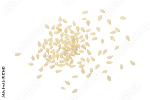 Sesame seeds isolated on white background top view. Flat lay