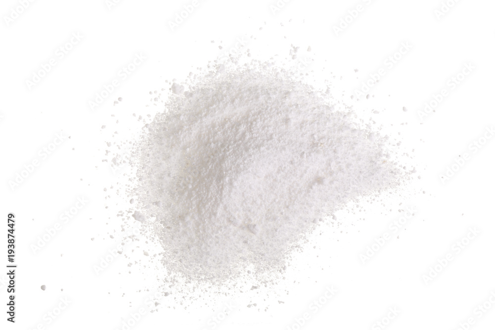 Washing powder isolated on white background. Top view. Flat lay