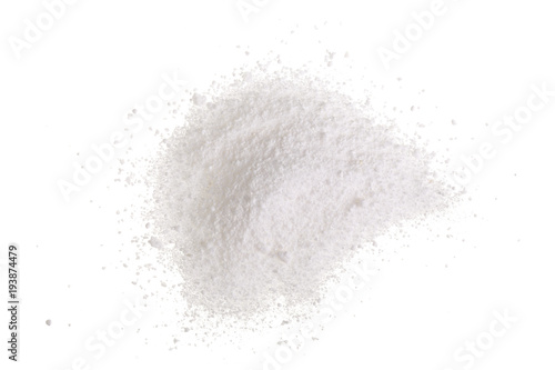 Washing powder isolated on white background. Top view. Flat lay photo