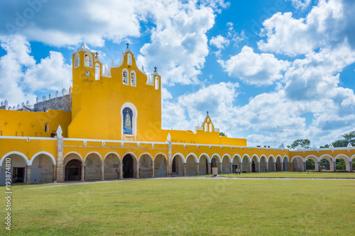 Facade of the monastery of the the yellow city of Izamal in Yucatan, Mexico