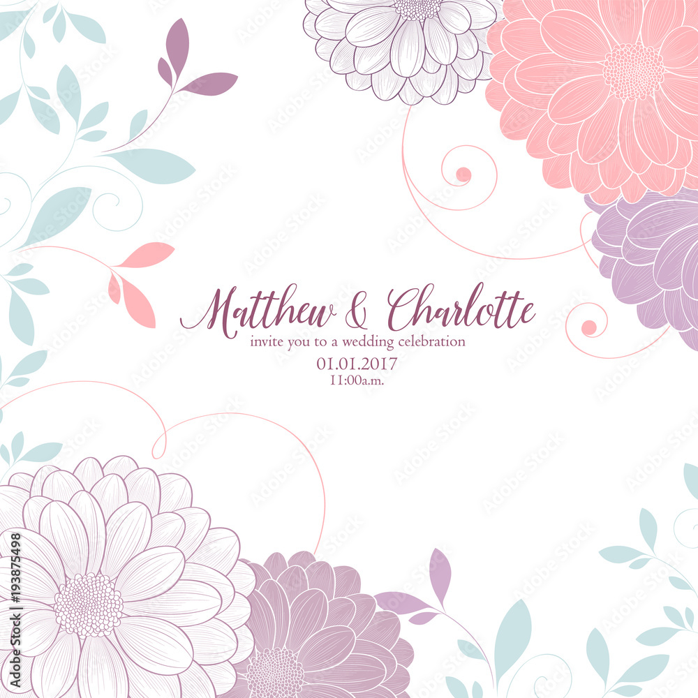 Romantic floral greeting card with Valentine's Day. Invitation with camomile flowers for the wedding, birthday, holiday.