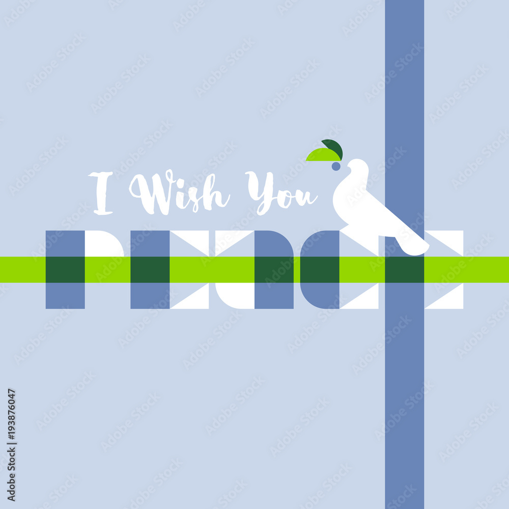 Obraz premium Greeting card with I wish you peace lettering and elegant white bird