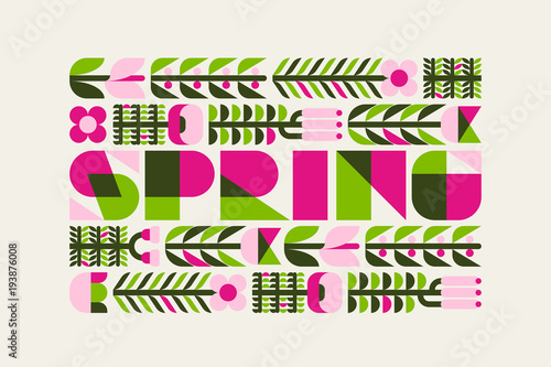 Spring poster with flowers and wild herbs in flat style