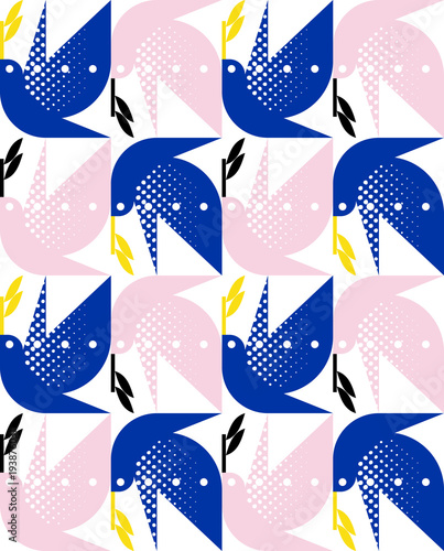 Seamless pattern of elegant dove with olive branch