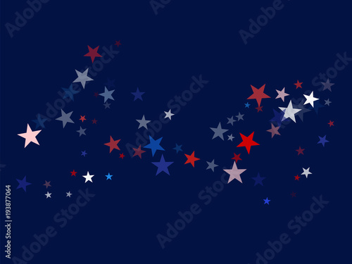American Patriotic Deign, Vector Blue, Red, White Stars Confetti. Labor, Independence, Memorial Day, 4th of July Election Frame. American Patriotic Design, UK, Australia Freedom Falling Stars Texture.