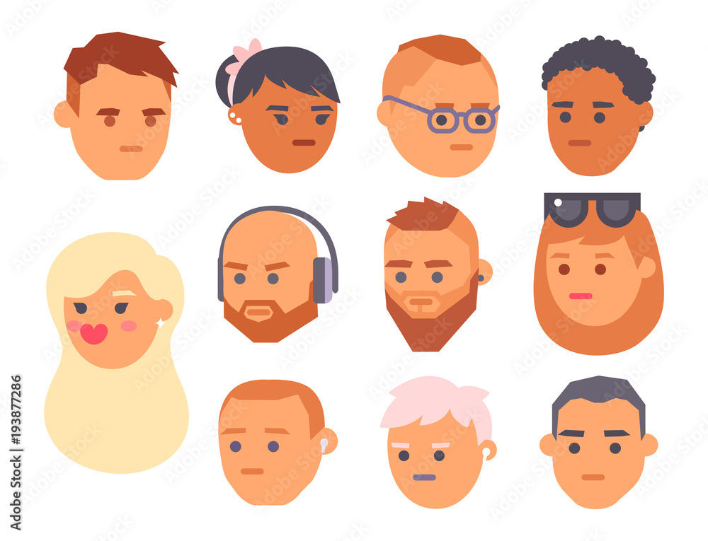 Eemotion vector people faces cartoon emotions avatar illustration. Woman and man emoji face icons and emoji face cute symbols. Human people emoji face happy emoji facial character symbols Eemotion vector people faces cartoon emotions avatar illustration. Woman and man emoji face icons and emoji face cute symbols. Human people emoji face happy emoji facial character symbols