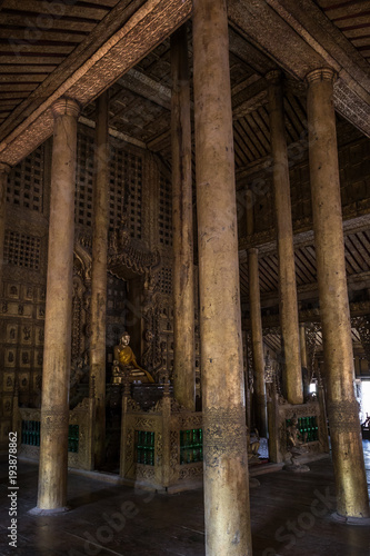 Inside the wooden Shwenandaw Monastery  also known as Golden Palace Monastery  in Mandalay  Myanmar  Burma .