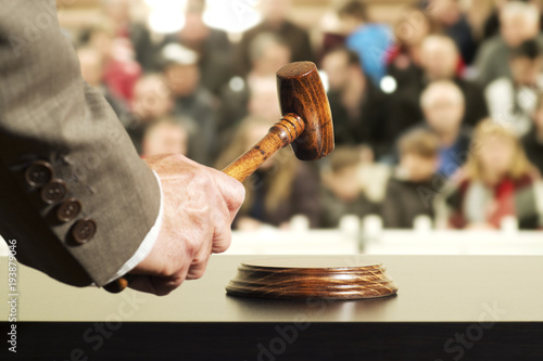 auction  bid sale judgment mallet with judge and public , selective focus photo
