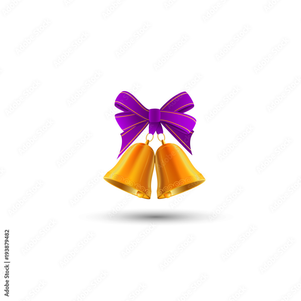 Two golden bells with ribbon. Vector Two golden bells with ribbon. Vector