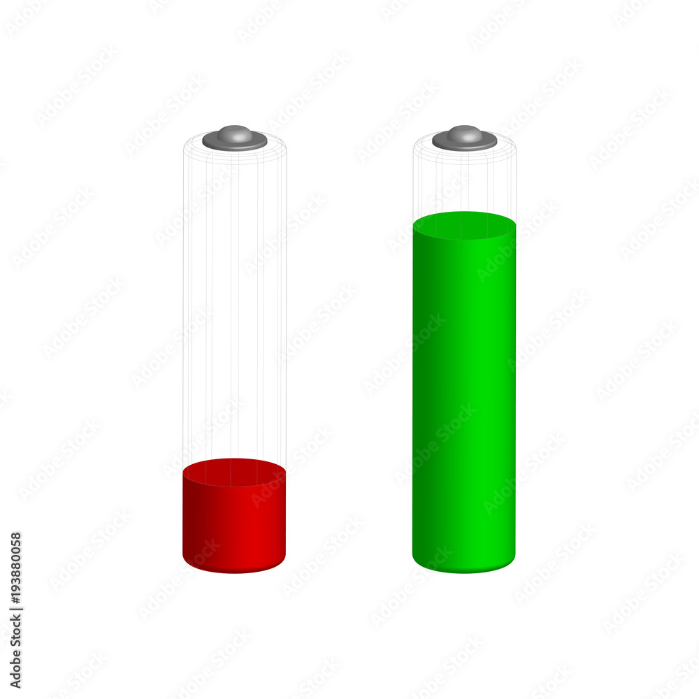 Battery charge symbols in 3D, vector Battery charge symbols in 3D, vector