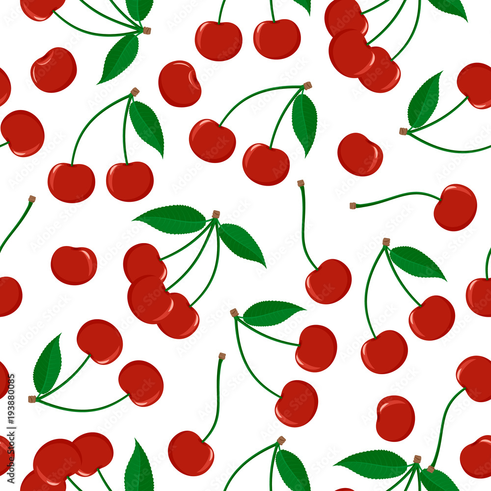 Seamless pattern from ripe red berries of a cherry with leaves Seamless pattern from ripe red berries of a cherry with leaves