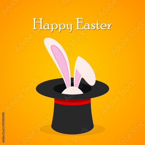 Easter rabbit in the magic hat. Vector illustration.