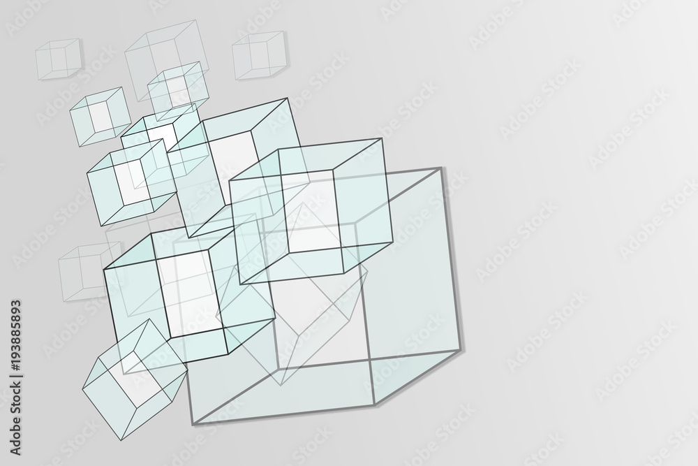 Multicolored cubes on a gray background with a place under the text.